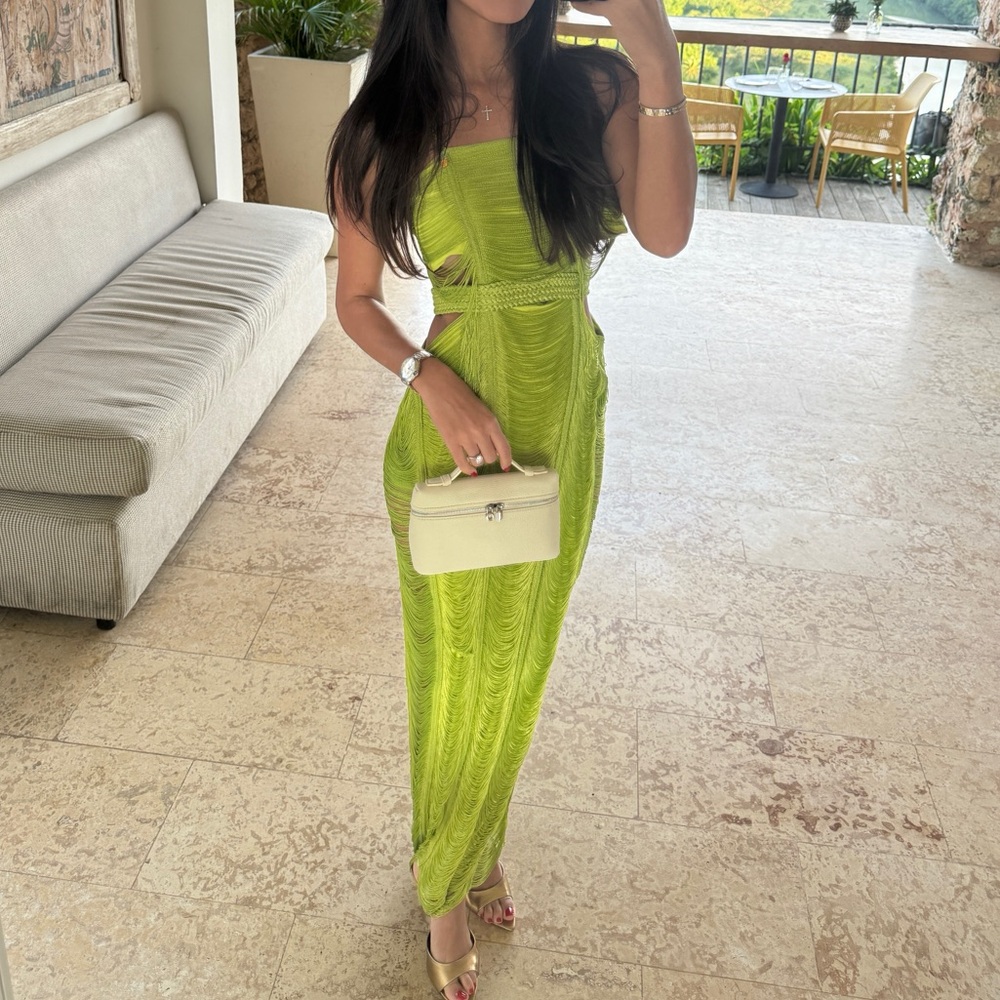 Green long tropical dress
